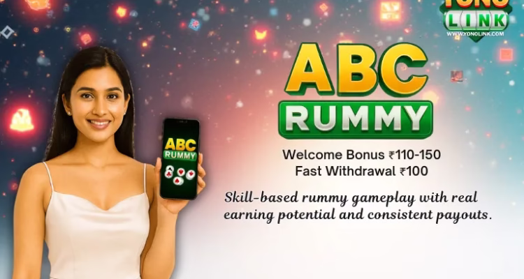 ABC rummy yono apk download 2026 informational banner with mobile rummy app preview.