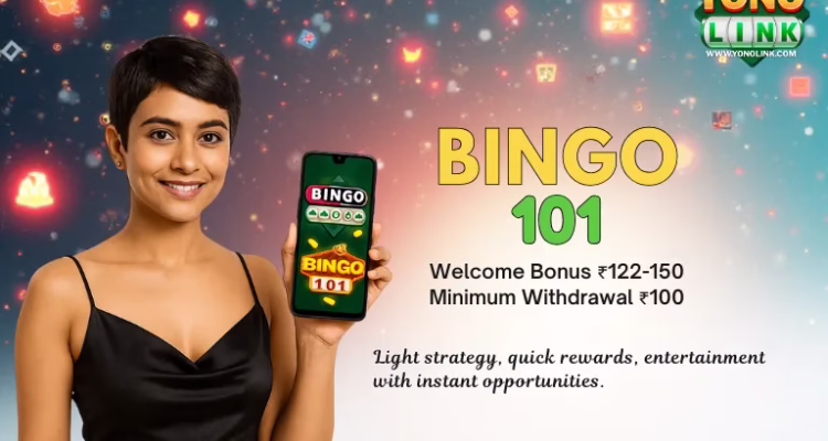 Bingo 101 yono apk download 2026 informational banner with mobile bingo app preview.