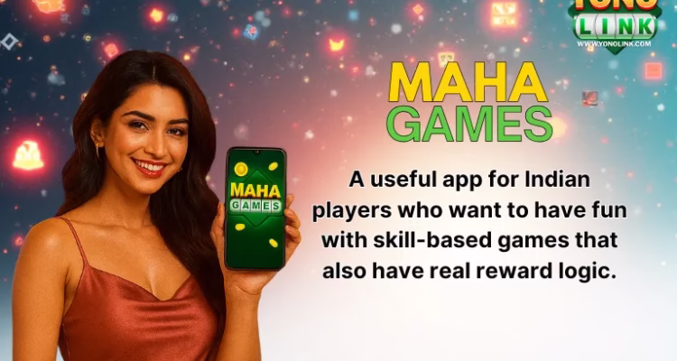 Maha games yono apk download 2026 updated informational banner with mobile game app preview.