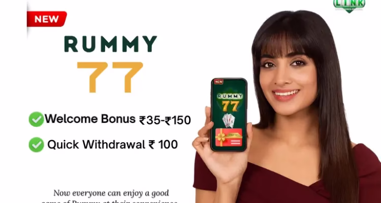 Rummy 77 APK download India 2026 informational app banner.