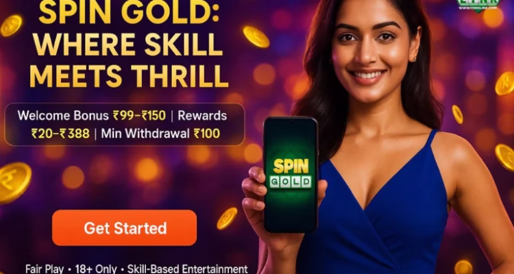 Spin Gold Slots APK download 2026 skill-based gaming banner.