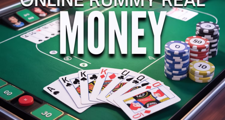 Online rummy real money India 2026 image with cards and casino-style chips.