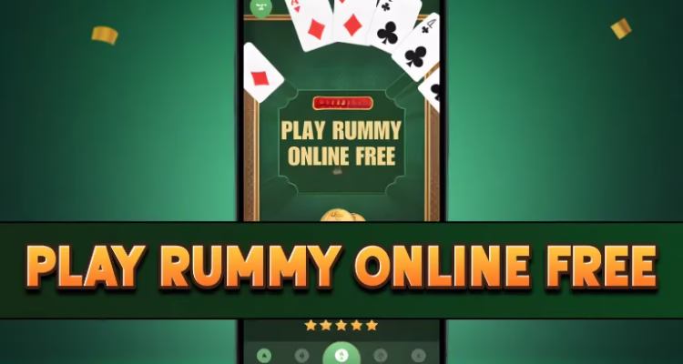 Play rummy online free India 2026 mobile gaming banner.