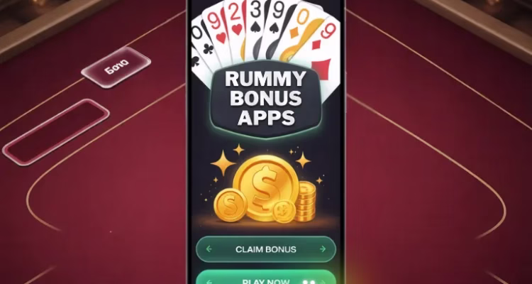Rummy bonus apps India 2026 mobile gaming guide graphic.
