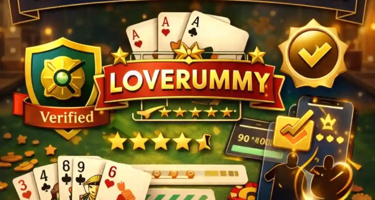 Loverummy legitimacy check India updated informational banner with trust score and player experience theme.
