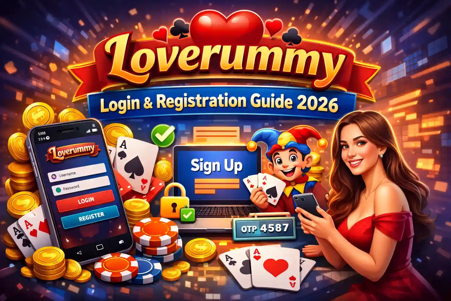 Loverummy login registration 2026 updated guide banner with sign-up and login steps.