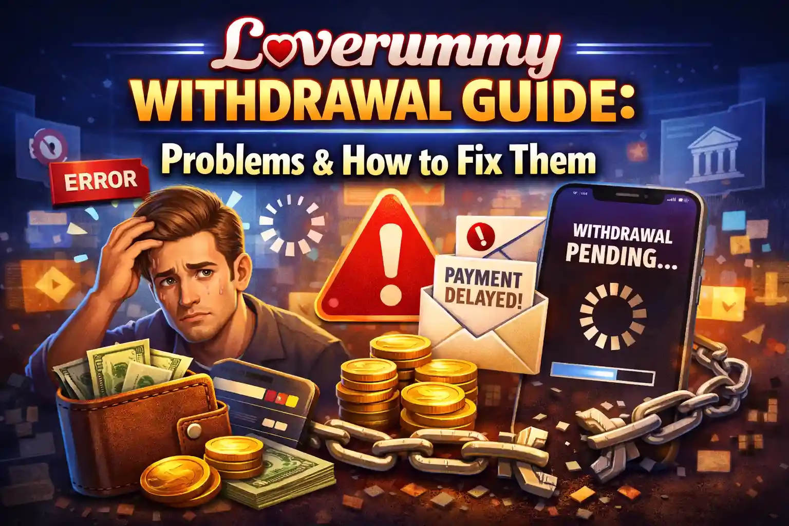 Loverummy withdrawal problems fix 2026 updated guide banner with payment delay warning.