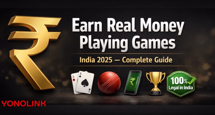 Earn real money games India updated guide banner with gaming and rewards theme.