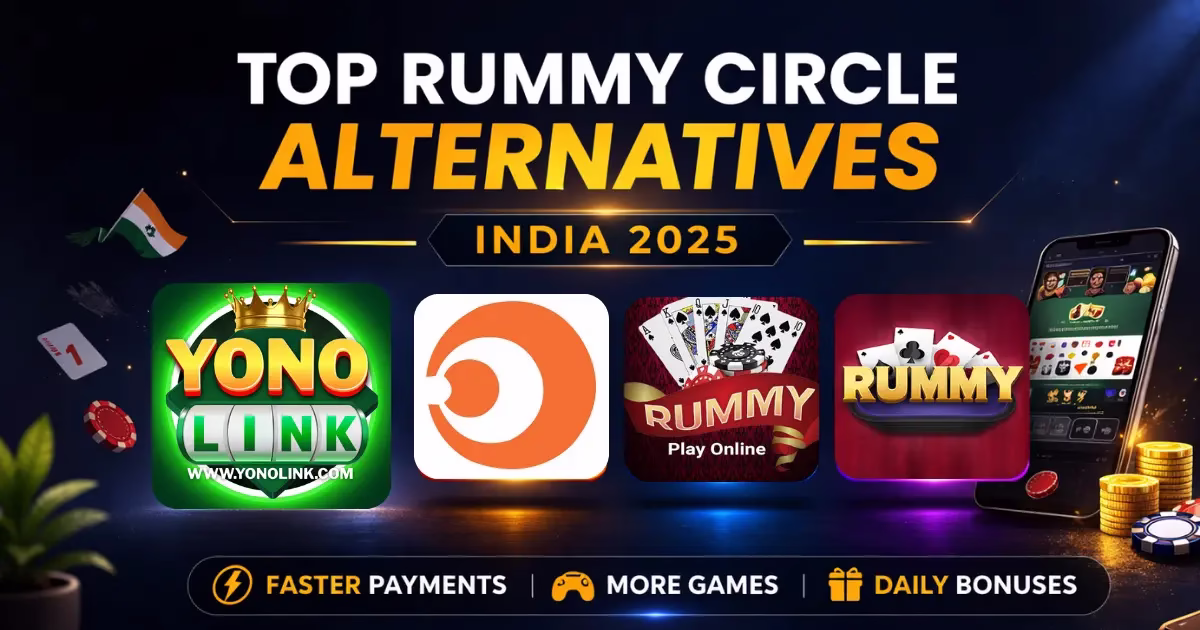 Rummy Circle alternatives comparison banner with mobile card game apps.