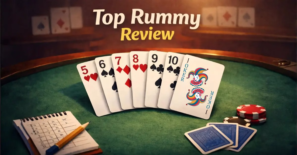 Top Rummy review India 2026 card game guide banner.