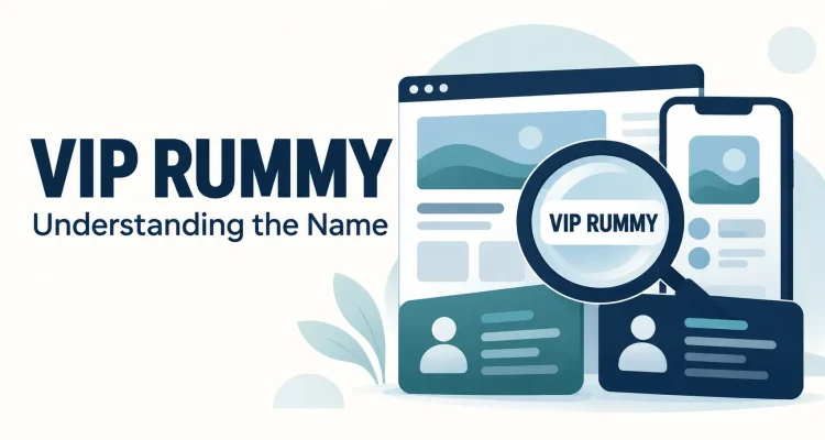 Vip Rummy editorial illustration showing a website, smartphone and identity cards beneath a magnifying glass.